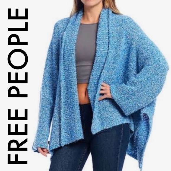 Free People Sweaters - FREE PEOPLE NWT BLUE CHENILLE OPEN FRONT CARDIGAN SWEATER JACKET OVERSIZED L